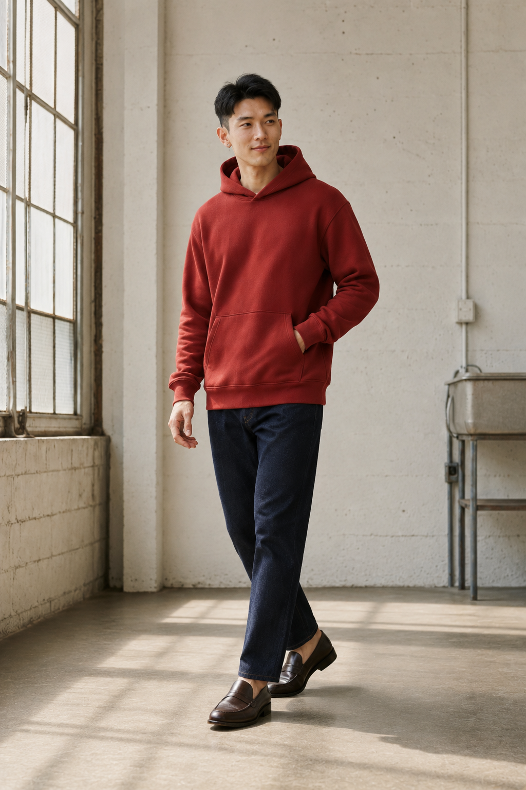 Arkwright 76 heavyweight hoodie work angle view