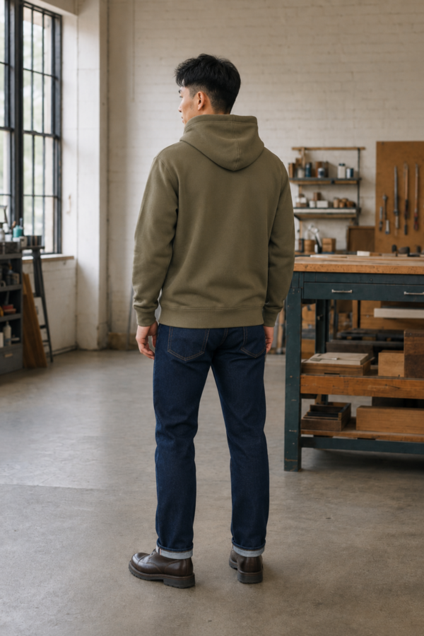Arkwright 86 heavyweight hoodie back or construction